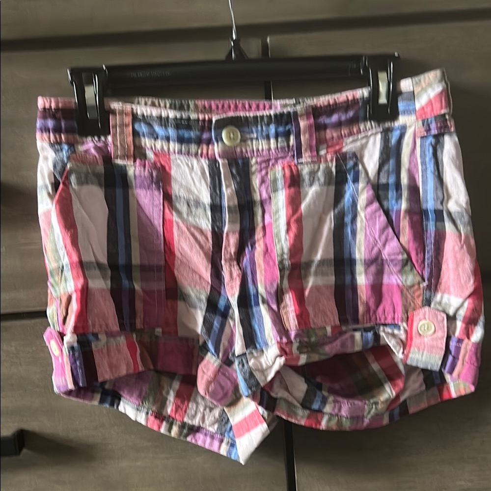 GAP Women's Plaid Cargo Shorts - Pink and Blue